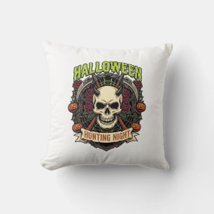 Halloween Hunting Night Horned Skull Roses Pumpkin Cushion