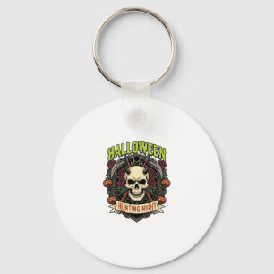 Halloween Hunting Night Horned Skull Roses Pumpkin Key Ring