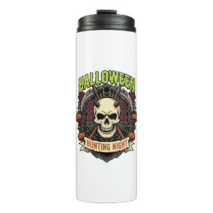 Halloween Hunting Night Horned Skull Roses Pumpkin Thermal Tumbler