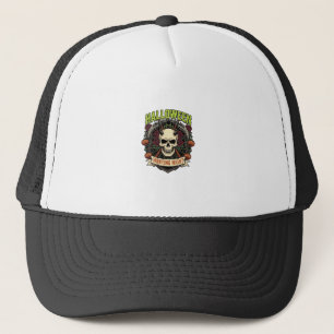 Halloween Hunting Night Horned Skull Roses Pumpkin Trucker Hat