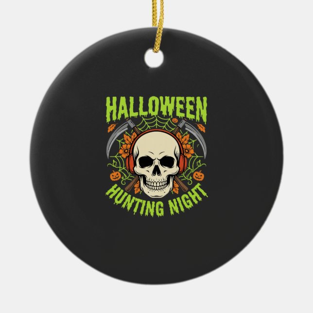 Halloween Hunting Night Skull Scythe Vector Design Ceramic Tree Decoration (Front)