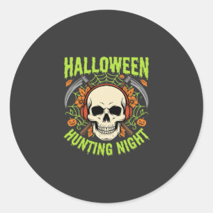Halloween Hunting Night Skull Scythe Vector Design Classic Round Sticker