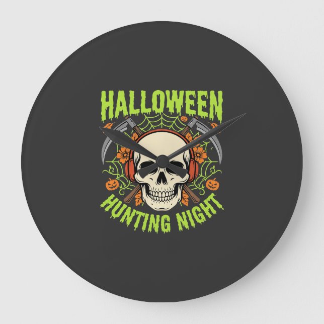 Halloween Hunting Night Skull Scythe Vector Design Large Clock (Front)
