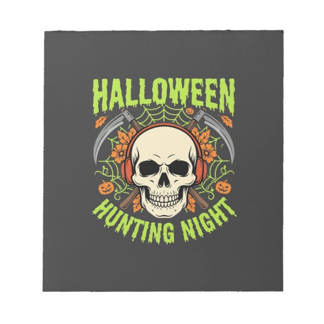 Halloween Hunting Night Skull Scythe Vector Design Notepad (Front)