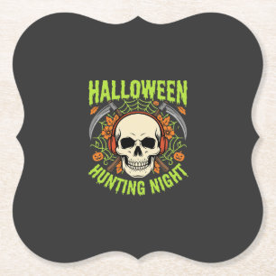 Halloween Hunting Night Skull Scythe Vector Design Paper Coaster