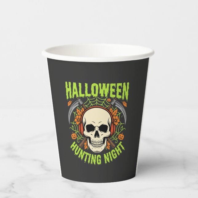 Halloween Hunting Night Skull Scythe Vector Design Paper Cups (Front)