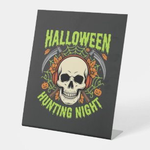 Halloween Hunting Night Skull Scythe Vector Design Pedestal Sign