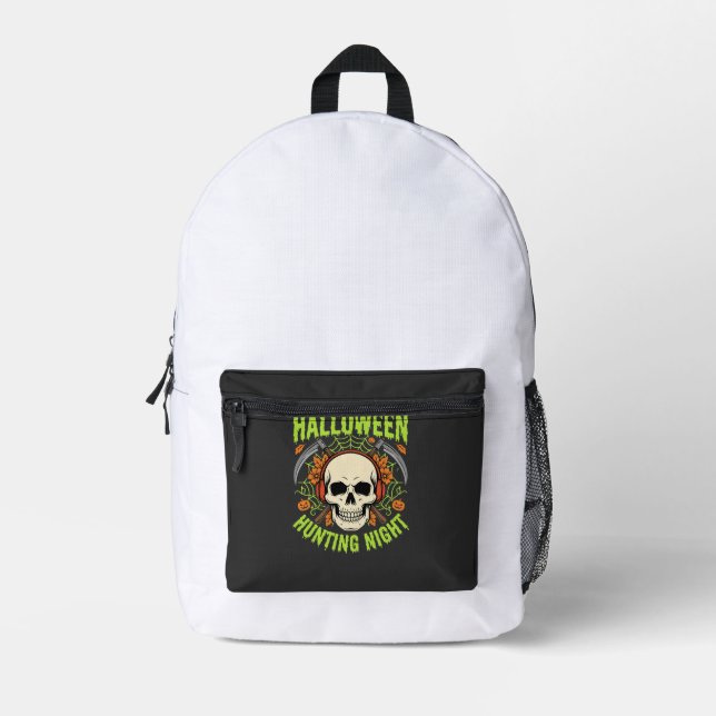 Halloween Hunting Night Skull Scythe Vector Design Printed Backpack (Front)