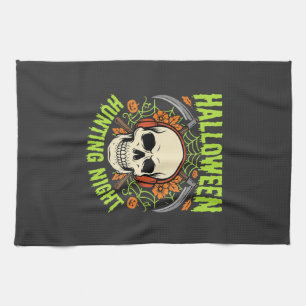Halloween Hunting Night Skull Scythe Vector Design Tea Towel