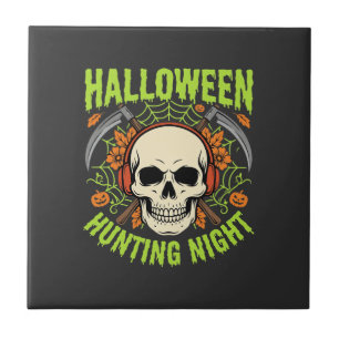 Halloween Hunting Night Skull Scythe Vector Design Tile