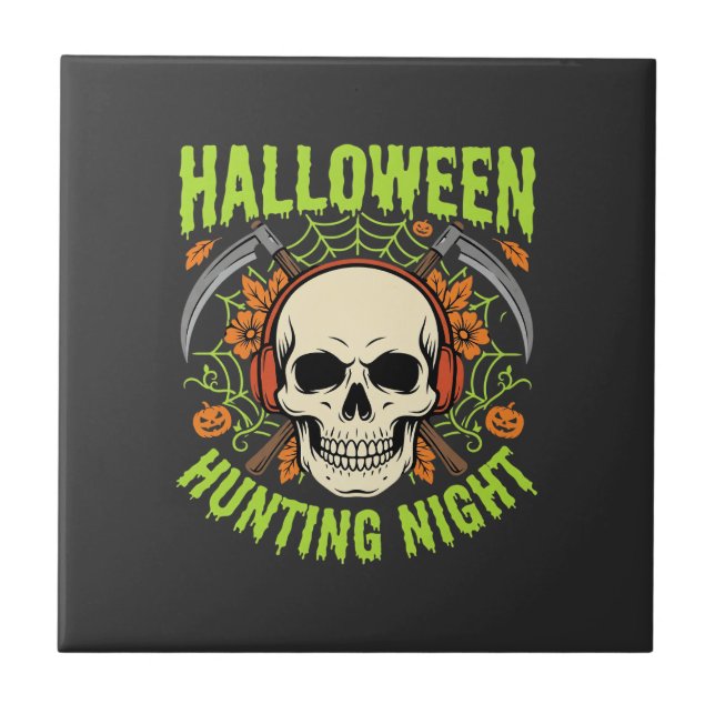 Halloween Hunting Night Skull Scythe Vector Design Tile (Front)