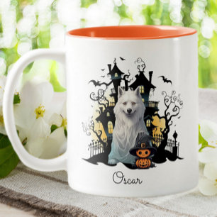 Halloween Husky Ghost Haunted House Personalized Two-Tone Coffee Mug