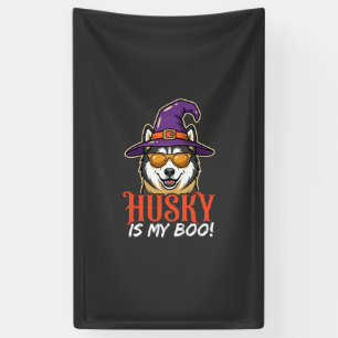 Halloween Husky Is My Boo Witch Hat Banner