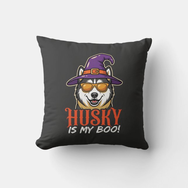 Halloween Husky Is My Boo Witch Hat Cushion (Front)