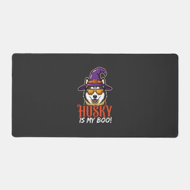 Halloween Husky Is My Boo Witch Hat Desk Mat (Front)