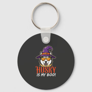 Halloween Husky Is My Boo Witch Hat Key Ring