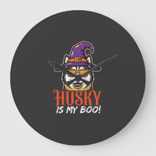Halloween Husky Is My Boo Witch Hat Large Clock