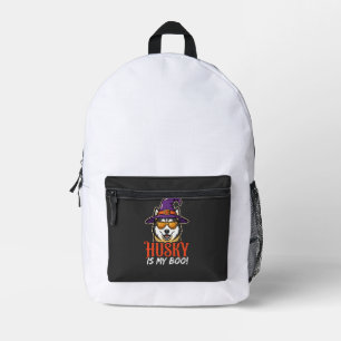 Halloween Husky Is My Boo Witch Hat Printed Backpack