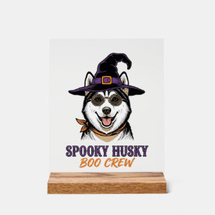 Halloween Husky Shirt Witch Dog Vintage Graphic Acrylic Sign