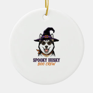 Halloween Husky Shirt Witch Dog Vintage Graphic Ceramic Tree Decoration