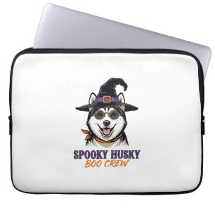 Halloween Husky Shirt Witch Dog Vintage Graphic Laptop Sleeve