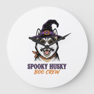 Halloween Husky Shirt Witch Dog Vintage Graphic Large Clock