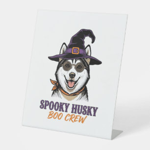 Halloween Husky Shirt Witch Dog Vintage Graphic Pedestal Sign