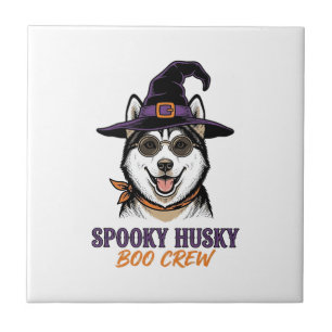 Halloween Husky Shirt Witch Dog Vintage Graphic Tile