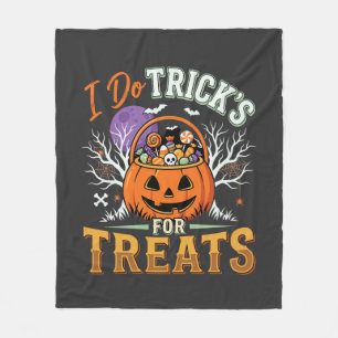 Halloween I Do Tricks for Treats Pumpkin Fleece Blanket