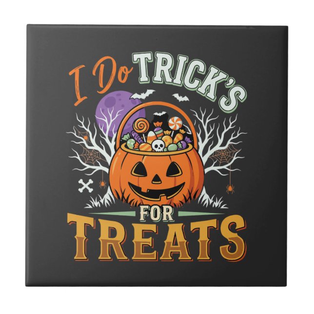 Halloween I Do Tricks for Treats Pumpkin Tile (Front)