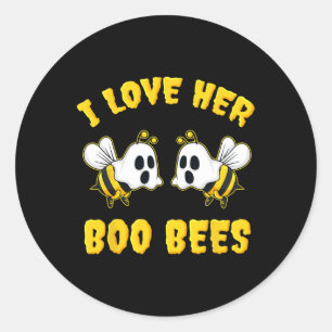 Halloween I Love Her Boo Bees Fun  Classic Round Sticker