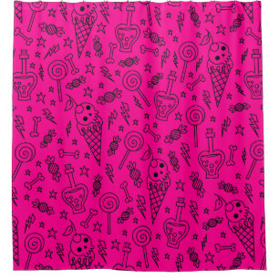 halloween ice cream skull bones poison pink shower curtain