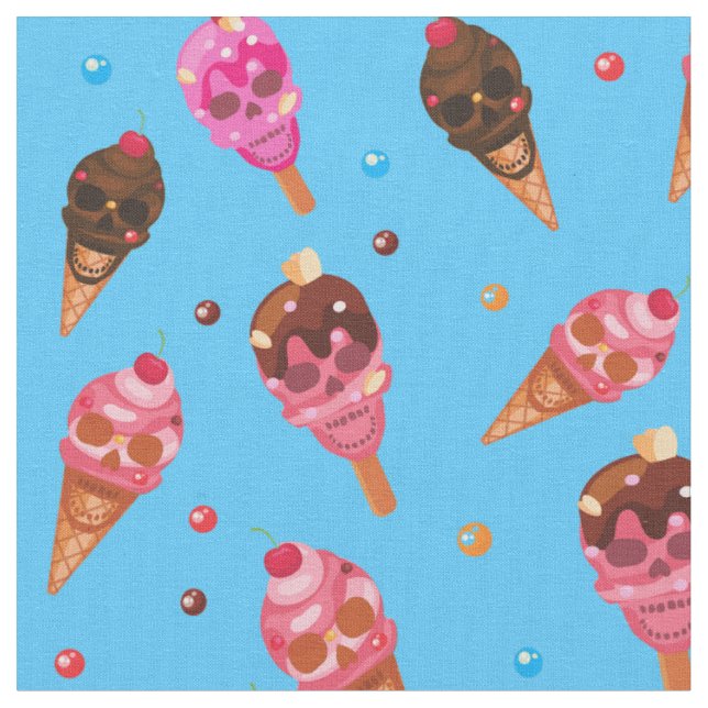 halloween ice cream skulls fabric (Close Up)