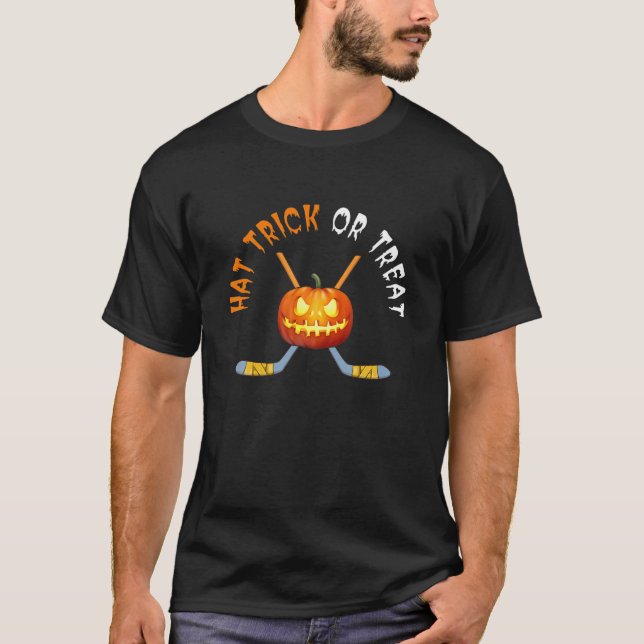 Halloween Ice Hockey Player Hat Trick Or Treat Fun T-Shirt (Front)