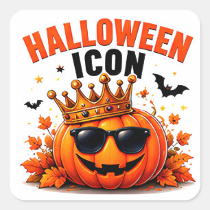 Halloween Icon Funny King Pumpkin Autumn Square Sticker