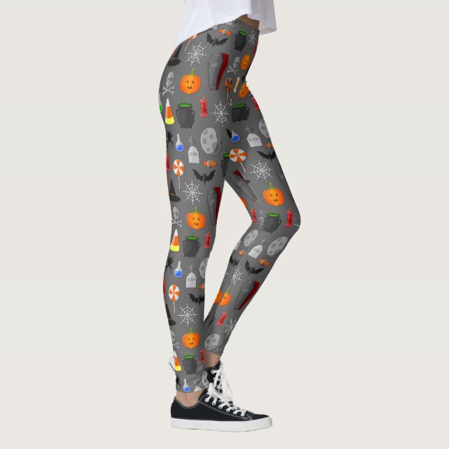 Halloween Icons Pattern Grey Leggings (Right)