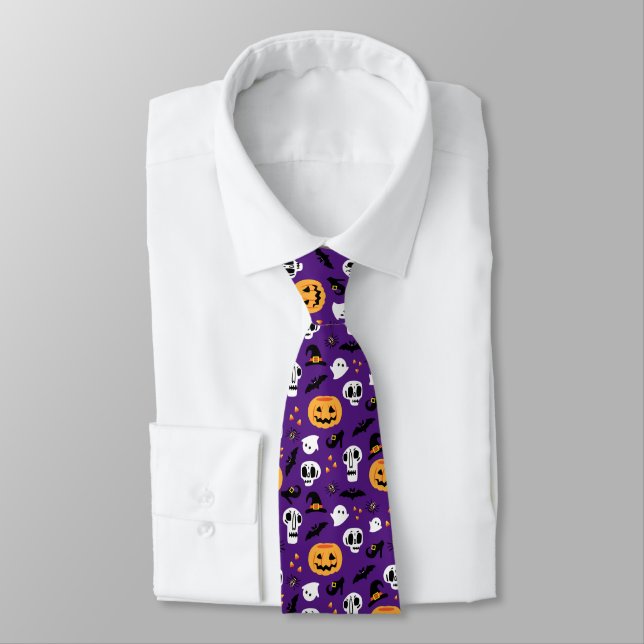 Halloween Icons: Skulls, Pumpkins, Ghosts, Bats... Tie (Tied)