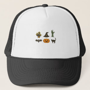 Halloween Icons Symbols Haunted House Trucker Hat