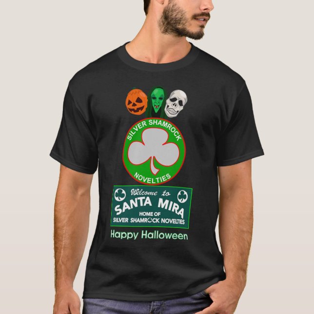Halloween III - Silver Shamrock and Santa Mira T-Shirt (Front)