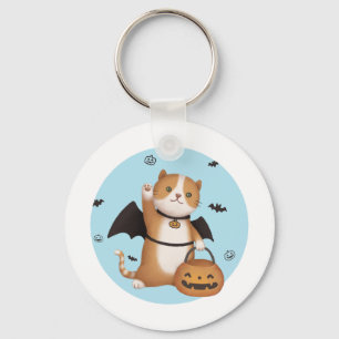 Halloween Illustration: Bat Cat Key Ring