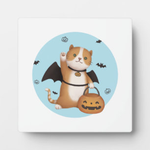 Halloween Illustration: Bat Cat Plaque
