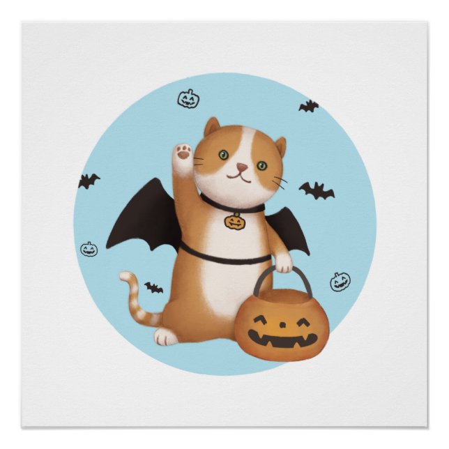 Halloween Illustration: Bat Cat Poster (Front)
