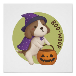 Halloween Illustration: Boo-Woof (Beagle) Poster