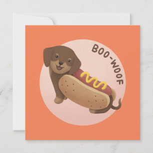 Halloween Illustration: Boo-Woof (Dachshund) Holiday Card