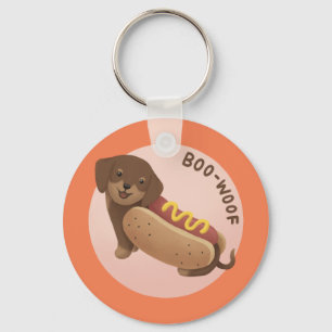 Halloween Illustration: Boo-Woof (Dachshund) Key Ring