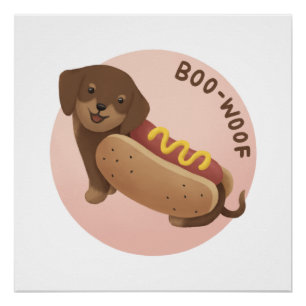 Halloween Illustration: Boo-Woof (Dachshund) Poster