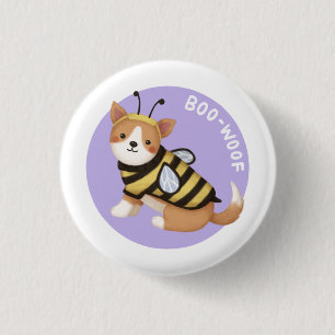 Halloween Illustration: Boo-Woof (Welsh Corgi) 3 Cm Round Badge