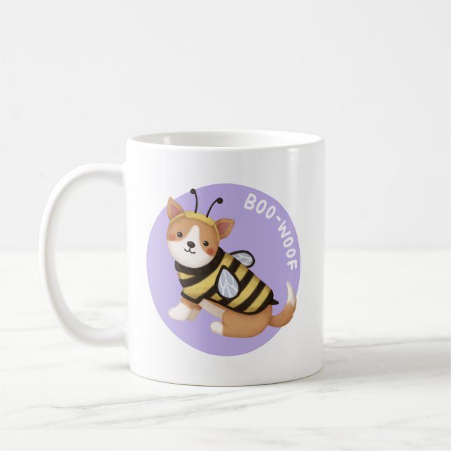 Halloween Illustration: Boo-Woof (Welsh Corgi) Coffee Mug (Left)