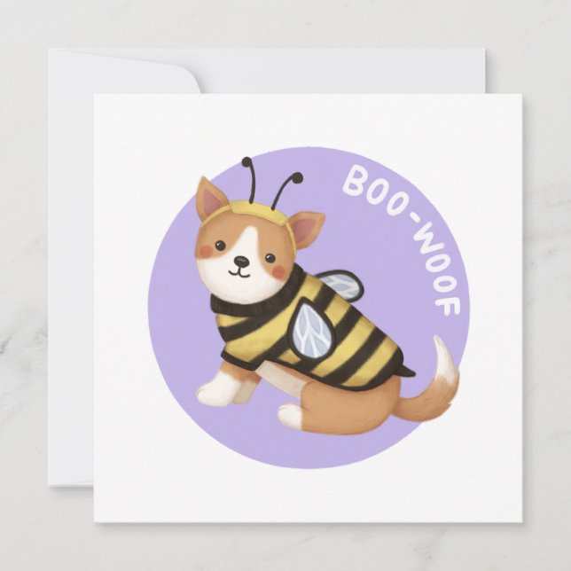 Halloween Illustration: Boo-Woof (Welsh Corgi) Holiday Card (Front)