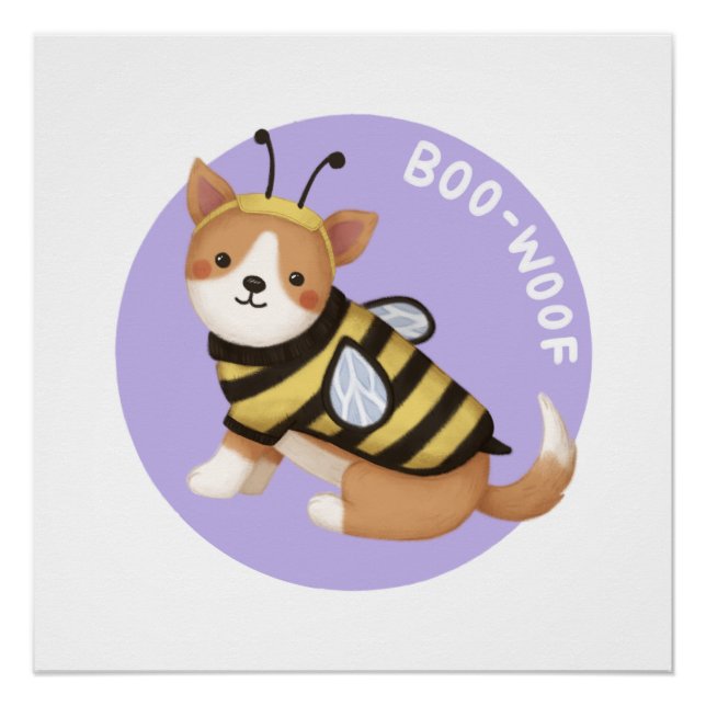 Halloween Illustration: Boo-Woof (Welsh Corgi) Poster (Front)